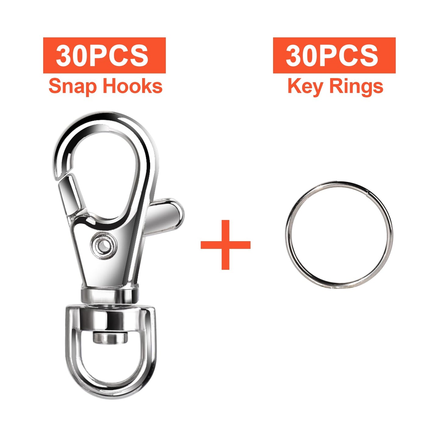 LEOBRO 60PCS Lobster Claw Clasps and Key Rings, 30PCS Keychains Clips and 30PCS Key Chain Ring, Keychain Making kit for Key Chain, Jewelry Making, Art Crafts, Silver