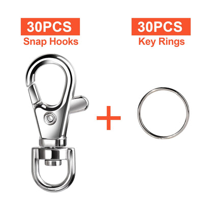 LEOBRO 60PCS Lobster Claw Clasps and Key Rings, 30PCS Keychains Clips and 30PCS Key Chain Ring, Keychain Making kit for Key Chain, Jewelry Making, Art Crafts, Silver