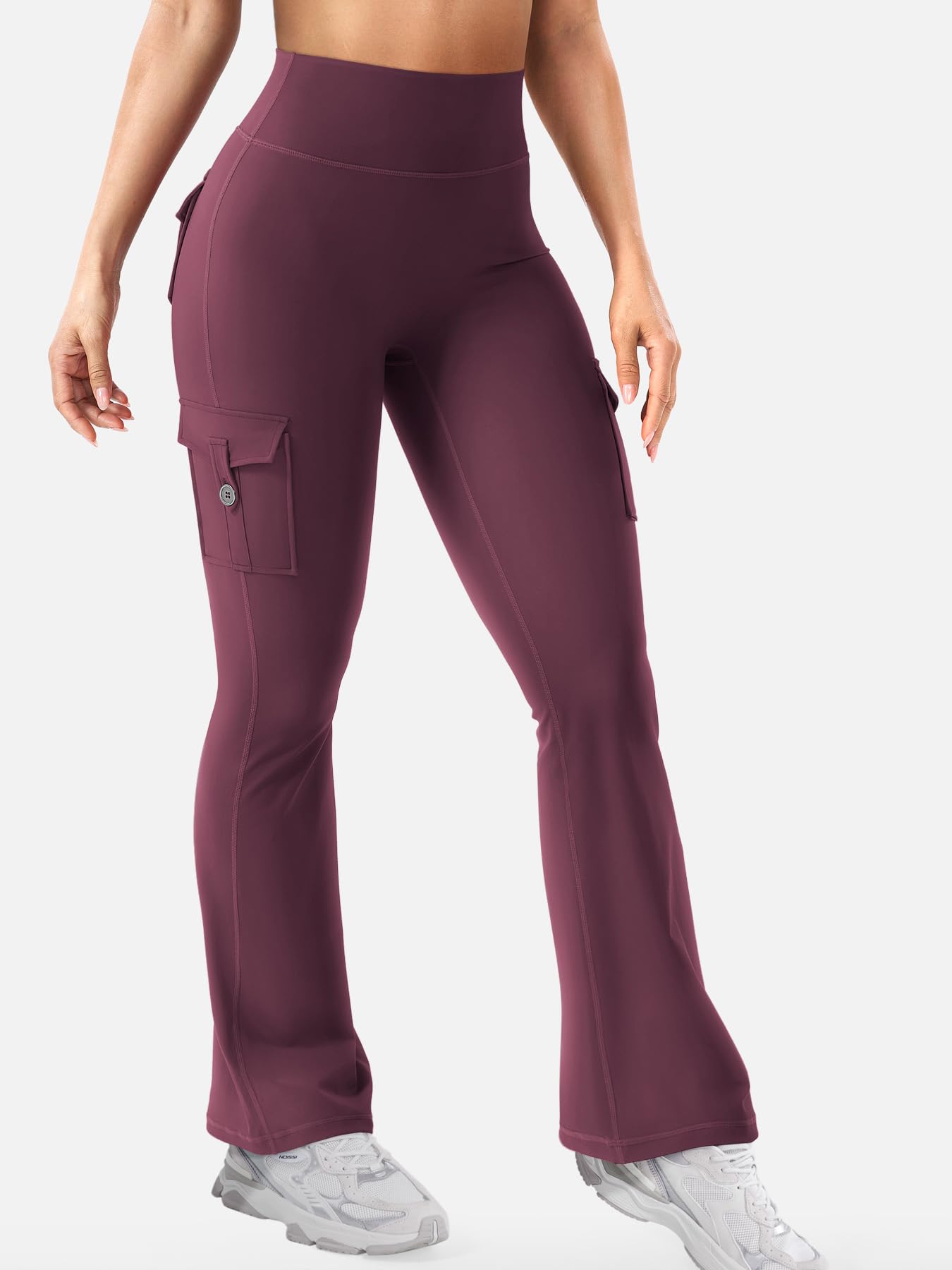 YEOREO CoreFlex Women Workout Flare Leggings with Pockets Scrunch Cargo Gym Yoga Leggings Black Cherry M