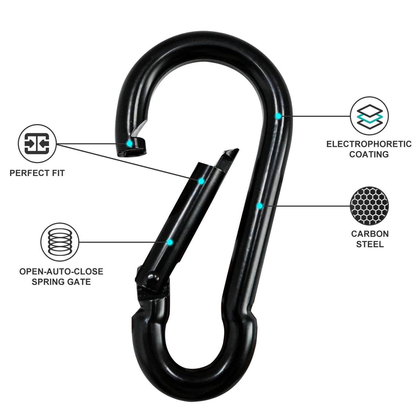 Large Carabiner Clip Hook, 7 inch 2 pcs Black Heavy Duty Spring Snap Hook Key Chain, Carabiners Clips for Outdoor Camping, Swing Set, Hammock, Hiking Travel, Fishing, Quick Link Keychain