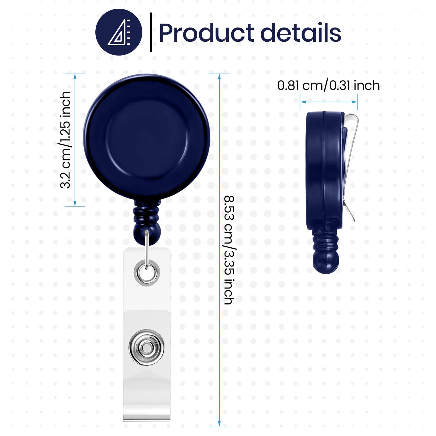 Zonon 100 Pcs Retractable Badge Reel Clips ID Card Holder Reel with Metal Belt Clip for Hanging Cards Key Chains, Name Badge Holders for Nurses Teachers Students (Dark Blue)