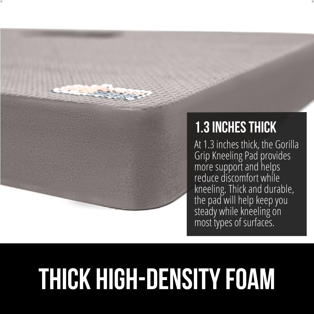 GORILLA GRIP® Extra Thick Patent Pending Supportive Foam Kneeling Pad, Large Cushion Knee Pads for Gardening, Baby Bath Time, Dirt and Water Resistant, Workout and Garden Supplies, 17.5x11, Gray
