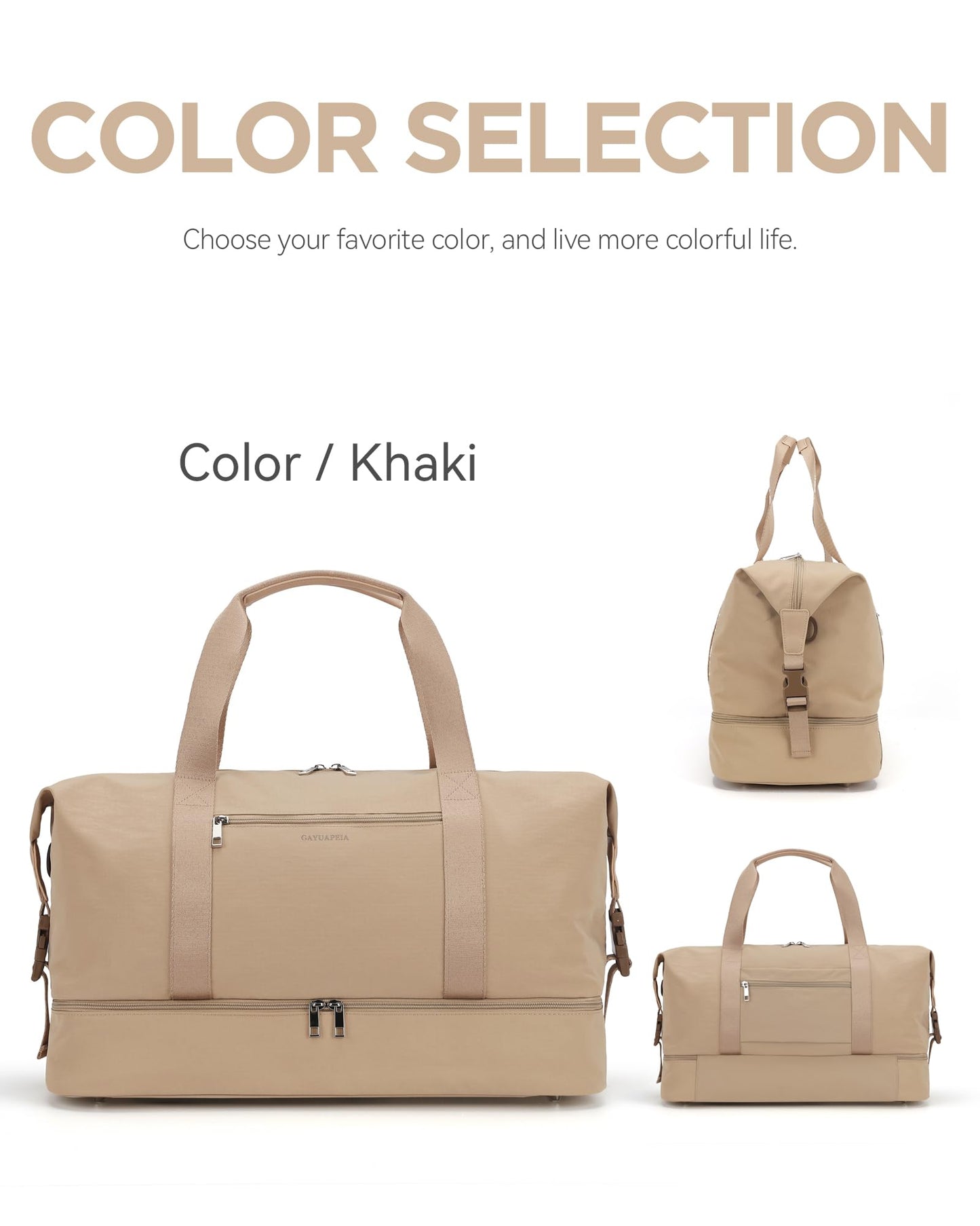 Oeihuivt Weekender Bags for Women with - 21 Inch Large Travel Duffel Bag Set with Shoe Compartment, Heavy-Duty nylon Carry On Overnight Tote Khaik-1A