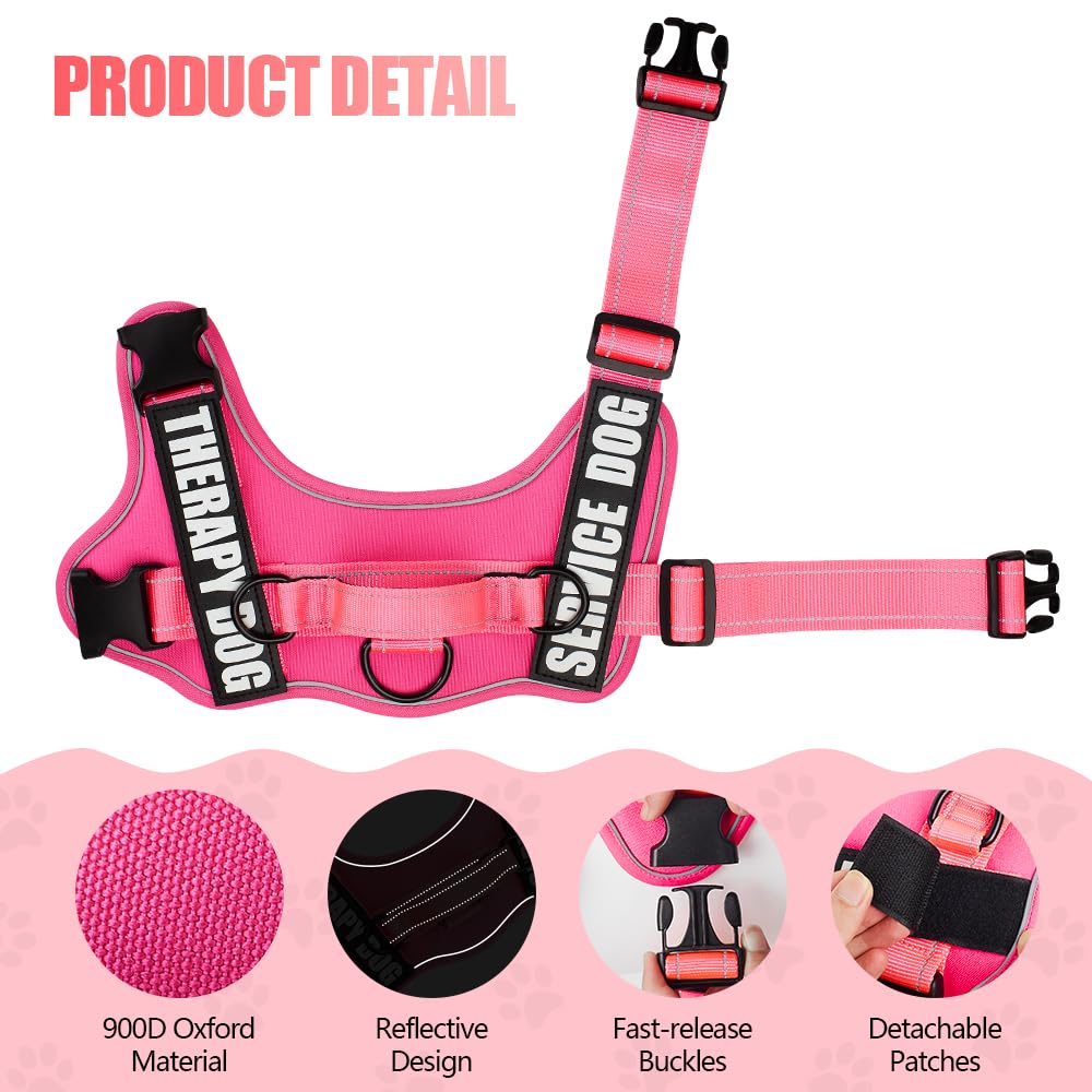 Dog Vest Harness and Leash Set, Animire Reflective Service Dog Vest with 10 Patches, 3 Rings No Choke Pet Vest for Leash Placement, in Training Dog Harness for Small Medium Large Dogs(Hot Pink,XS)