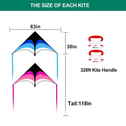 Mint's Colorful Life 2 Pack Delta Kites for Kids & Adults, Easy to Fly Large Kite Set for Beginners, Perfect Family Kites for Park and Beach Trip with 300ft String Handles (Blue&Pink)
