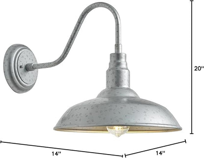 14in Outdoor Gooseneck Barn Lights for Patio, Galvanized Finish Exterior Farmhouse Wall Light Fixtures, Barn Style Porch Wall Sconce for Garage, Front Door