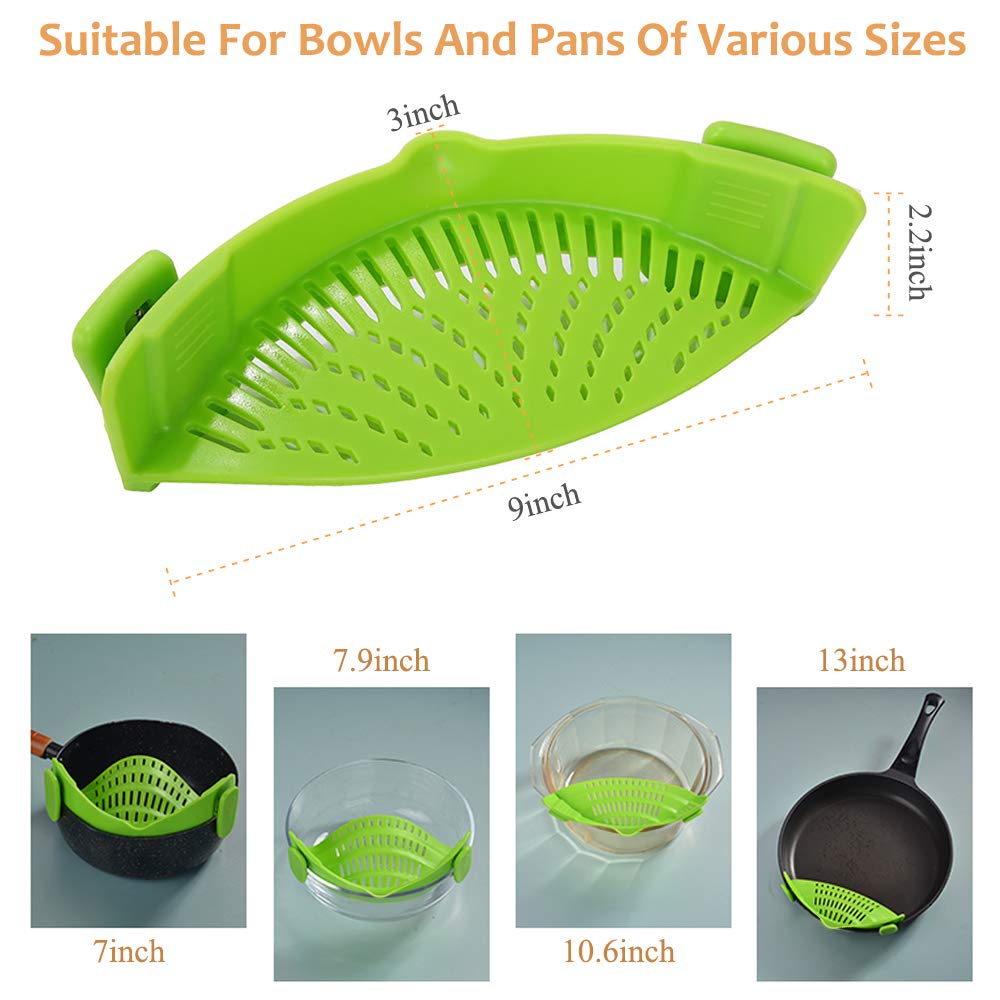 YEVIOR Clip on Strainer for All Pots Pan,Silicone Pasta Strainer Kitchen Gadgets,Collapsible Colander for Noodle,Vegetables,Fruit,Spaghetti (Grey)