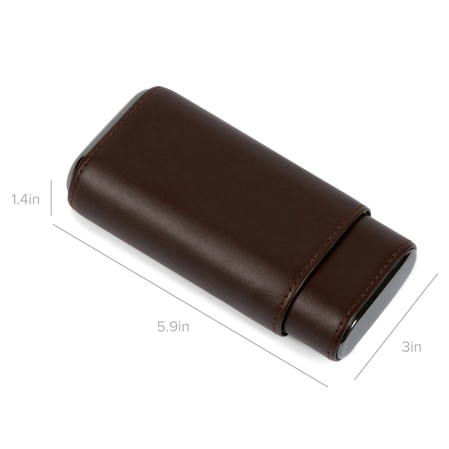 CASE ELEGANCE Premium 3 Cigar Protective Travel Case, Genuine Real Top Grain Brown Leather, Cedar Lined with Gold Metal End Caps, Gift Ready Packaging, Portable Travel Box