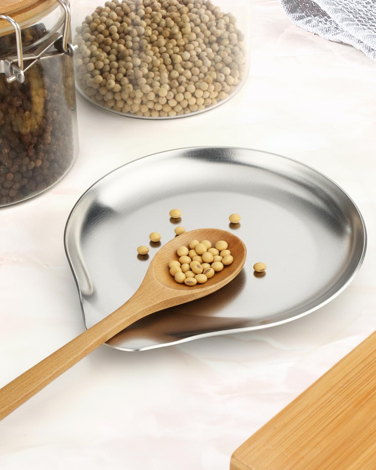 VanlonPro Stainless Steel Spoon Rest, Spatula Ladle Holder, Stainless Steel Utensil Spoon Rest Holder, Brushed Finish, Dishwasher Safe 5.9 x 5.1 Inch (Round Silver 1PC)
