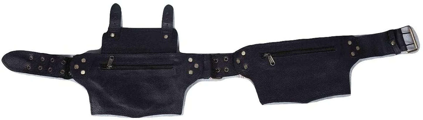 Mens Boys Vintage Leather Messenger Belt Sling Leather Utility Pouch Fanny Pack Messenger Waist Belt Gift for Men & Women (Black)