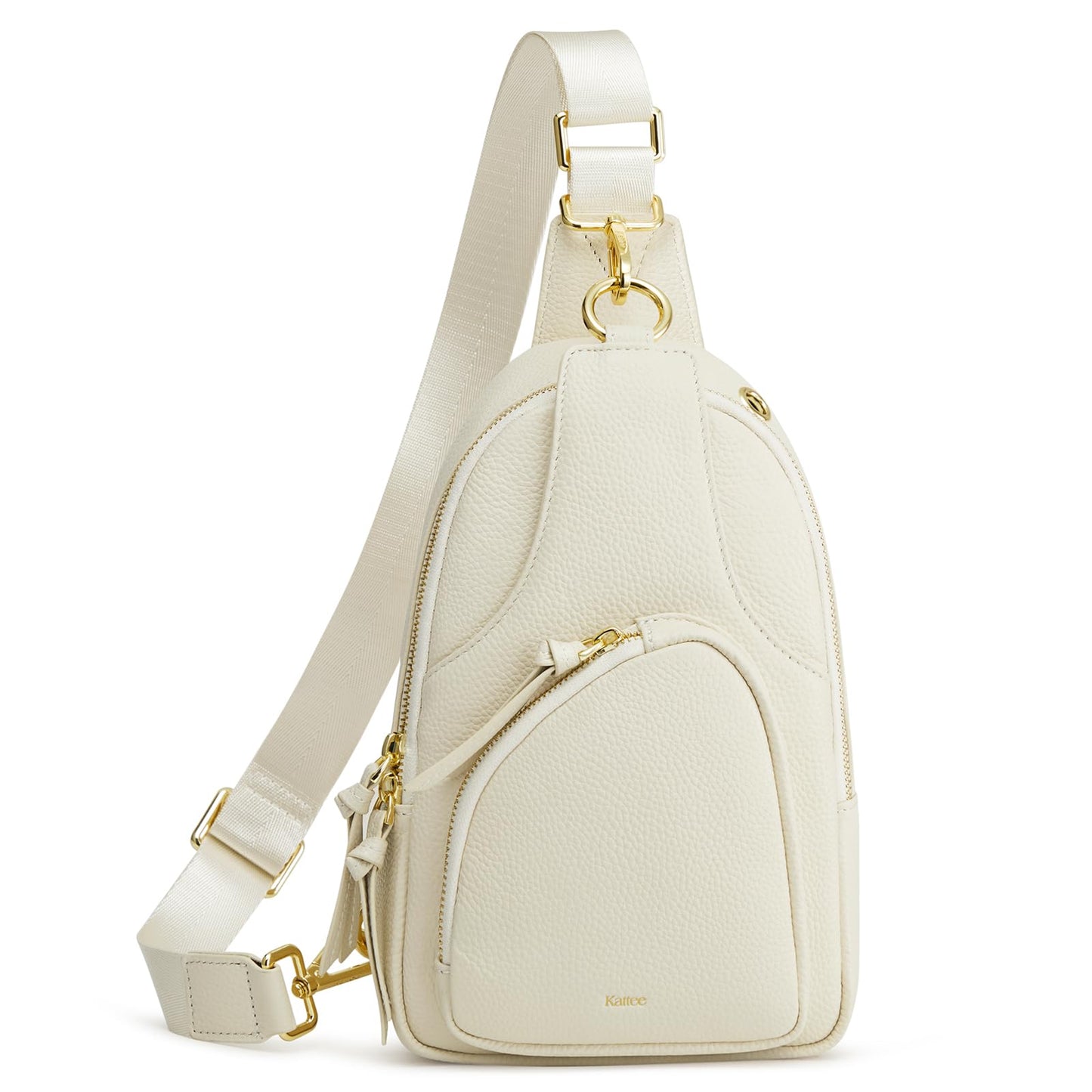 Kattee Sling Bag for Women, Leather Fanny Packs Crossbody Purse, Small Chest Bag with RFID Blocking, Beige