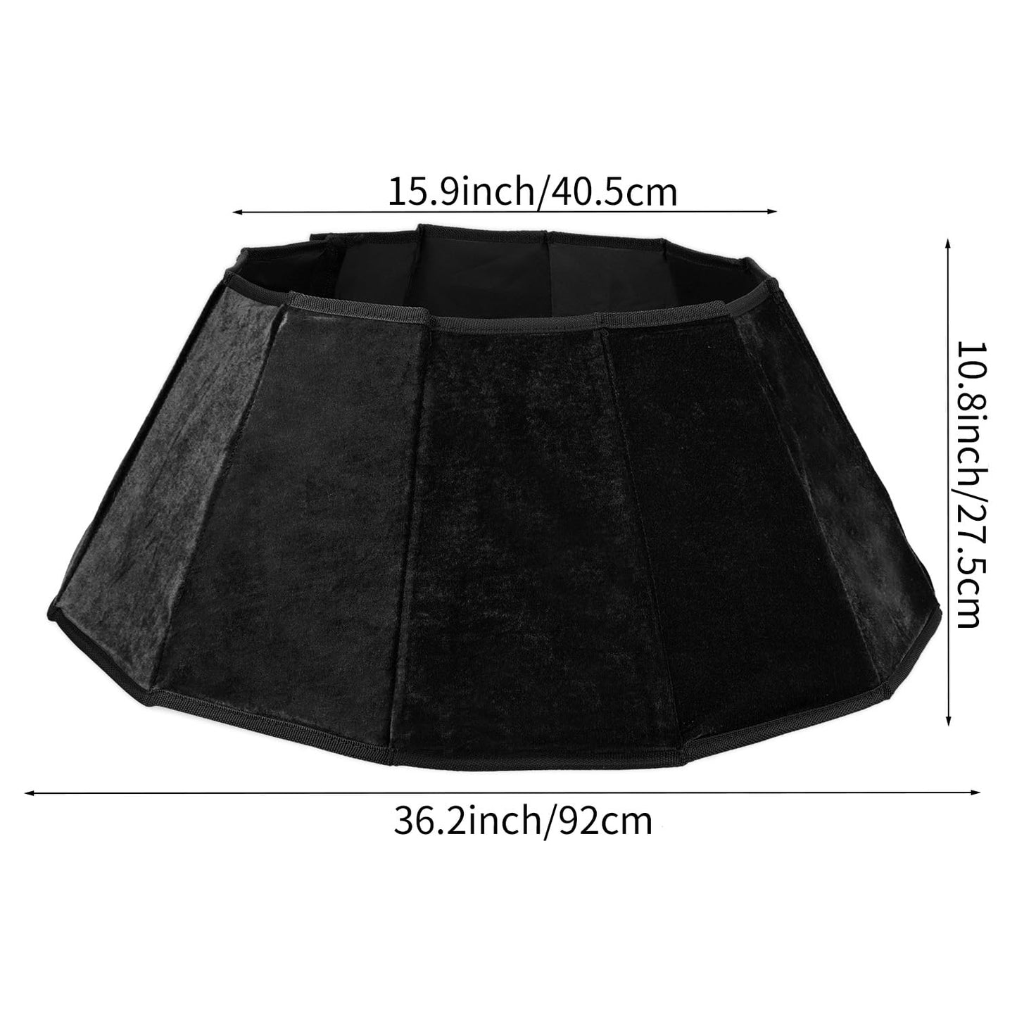Black Velvet Christmas Tree Collar - Folable Tree Ring & Skirt for Artificial Trees - Base Stand Cover Decoration