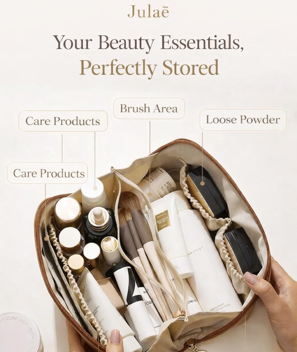 Large Travel Toiletry Bag for Men & Women, Waterproof PU Leather Cosmetic Organizer, Spacious Bathroom & Makeup Storage Case with Zipper, Portable Dopp Kit(Brown)
