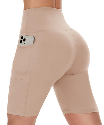 CAMPSNAIL Biker Shorts Women with Pockets - 3"/5"/8" High Waisted Workout Spandex Tummy Control Gym Running Yoga Shorts Nude