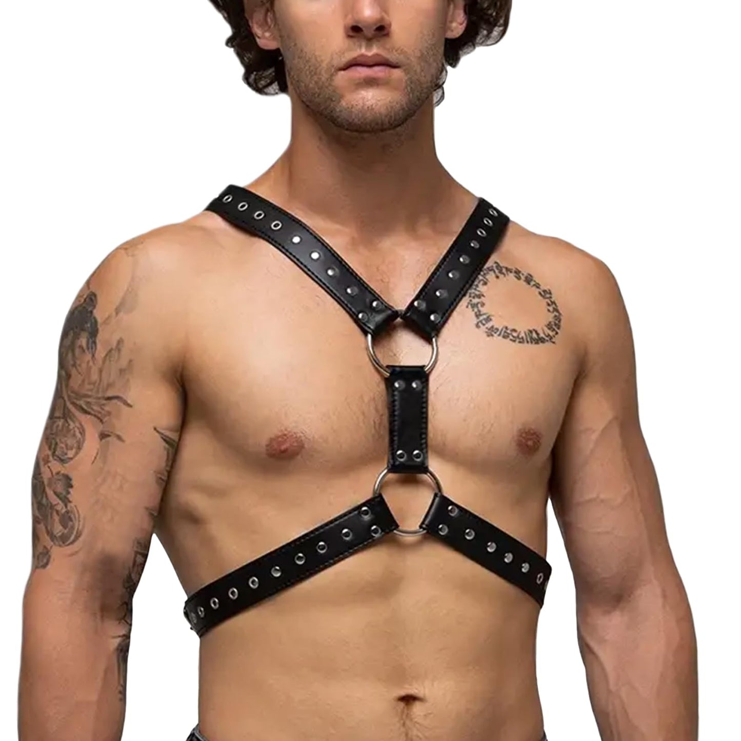 HYIJCSUC Men's Leather Body Harness Punk Chest Strap Harness Belt Men's Chest Harness Belt Shoulder Strap Adjustable Buckle Body Garter Belt Cosplay Nightclub Sexy Punk Chest Clubwear