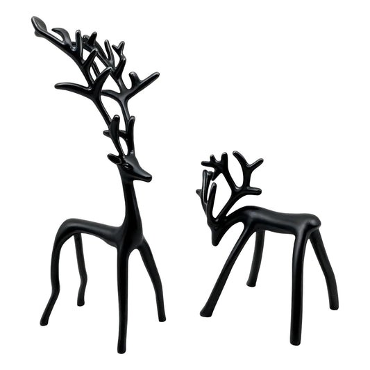 YUNLINGDADA Set of 2 Black Reindeer Christmas Decor, Christmas Decorations, Metal Reindeer Statues, Black Metal C-hristmas R-eindeer Figurine, Ideal for Mantel Living Room Bedroom Office