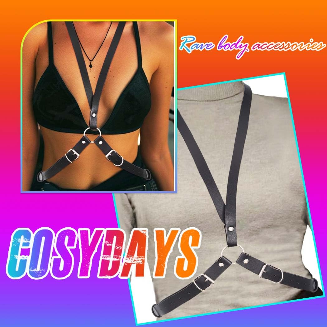 COSYDAYS Punk Leather Chest Harness Black Waist Harness Belt Plus Size Gothic Body Accessories for Women