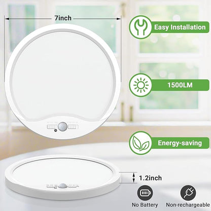 zemty 7inch 15W Motion Sensor Ceiling Light Wired, 3 Sensing Modes Motion Activated Closet Lights White, 3000K/4000K/6500K Waterproof LED Ceiling Lamp for Pantry Closet Shower Hallway-4Pack