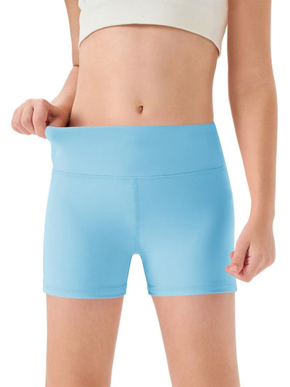 Haloumoning Girls Athletic Shorts Kids High Waisted Yoga Dance Biker Shorts Comfy Gymnastics Shorts 5-14Y Sky Blue