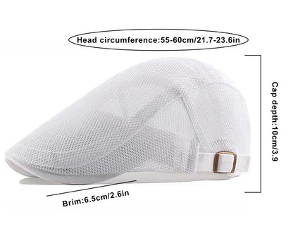Taidor Men's Mesh Cap Breathable Summer Newsboy Hat Adjustable Beret Ivy Cap Irish Cabbie Driving Hunting Hats White
