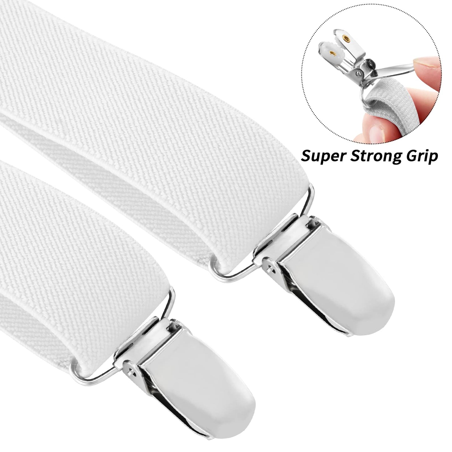 Buyless Fashion Adjustable Suspenders for Kids - 26" Elastic Straps 1" - Leather Y Shape Back - 5151 - White