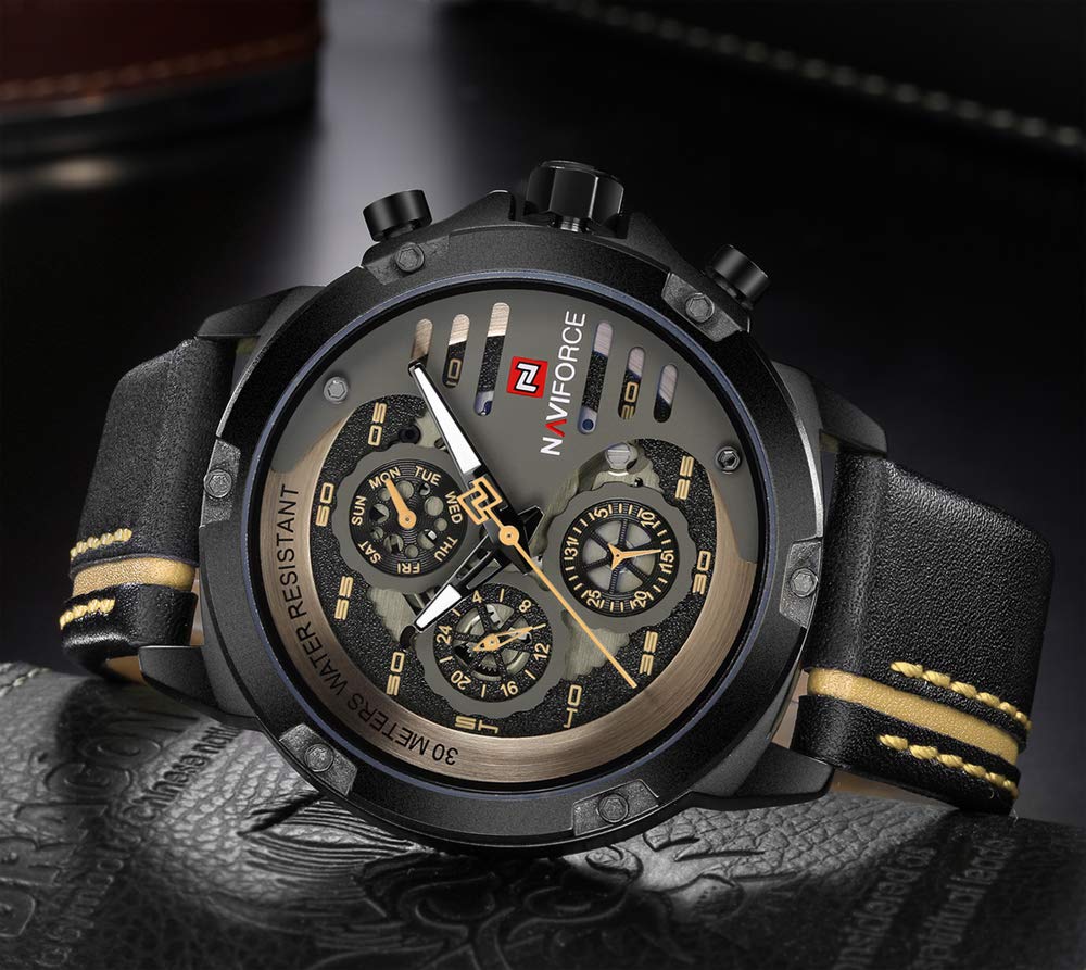 NAVIFORCE Sport Military Watches for Men Waterproof Watch Analog Quartz Leather Band Date Calendar Clock Wristwatch