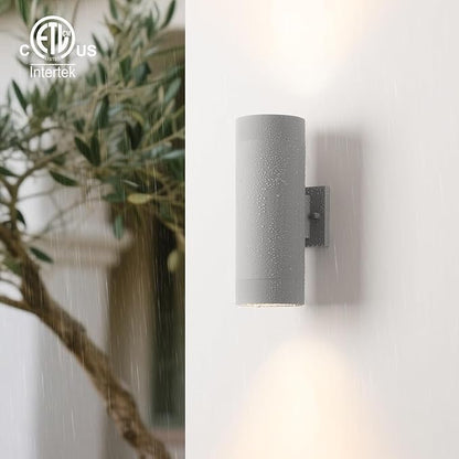 mirrea Modern Outdoor Porch Light Patio Light in 2 Lights with Aluminum Cylinder and Tempered Glass Cover Waterproof Wall Sconce 2 Pack (Metallic Gray)