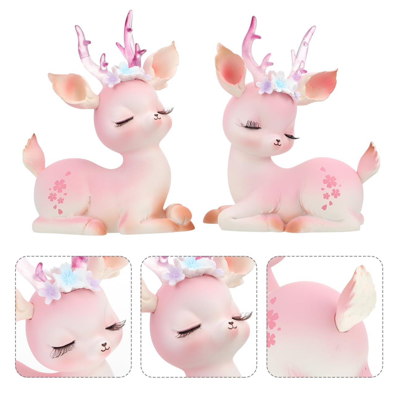 Garneck 2Pcs Pink Resin Deer Ornaments Mini Cartoon Deer Figurines for Car Dashboard Decor Christmas Figurines Home Office Desk Bedroom Study Table Seasonal Decor