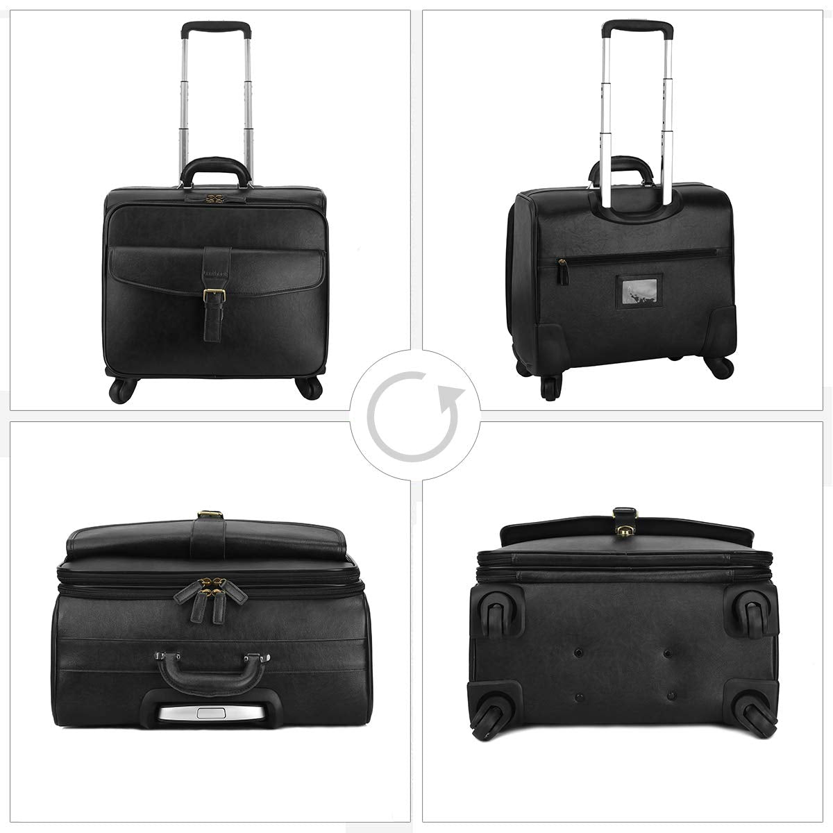 Leathario Leather Rolling Laptop Case Wheeled Briefcase Suitcase Roller Boarding