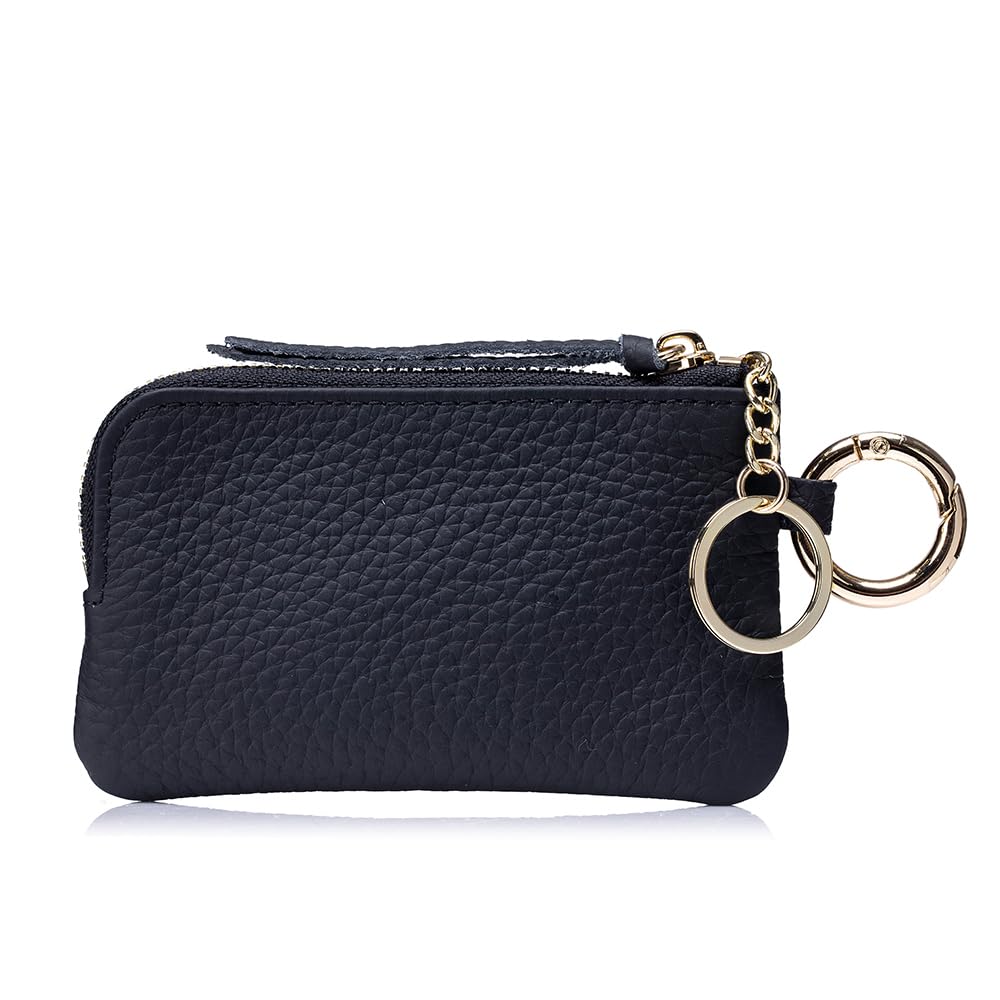LnxLtw Leather Coin Purse for Women with Keychain & Wrist Strap – Small Zipper Coin Pouch, Mini Change Wallet, Slim Travel Key Pouch with Gift Box (Black)