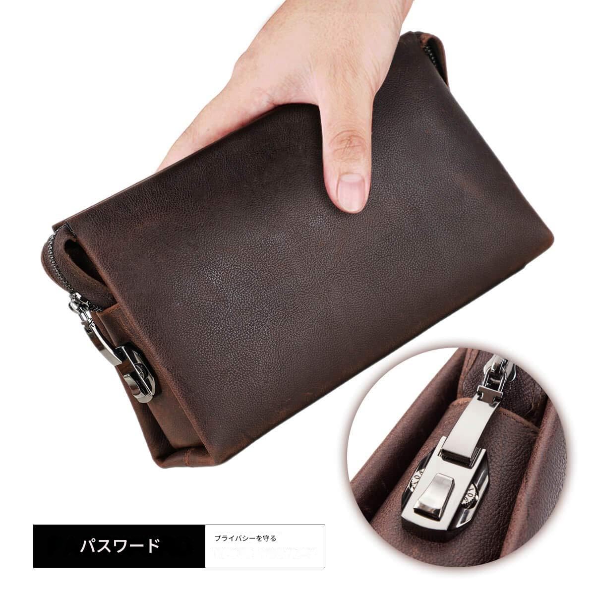 Leather Men Clutch Purse Bag, Mens Business Code Lock Wallet Anti Theft Clutch Purse Phone Holder Handbag Travel Bag