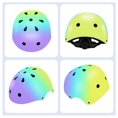 Color Gradient Adjustable Kids Bike Helmet with Knee & Elbow Pads Set | Multi-Sport Safety Gear for Boys & Girls Ages 5-14 | Skateboarding, Scooters, Roller & Inline Skating, Longboarding