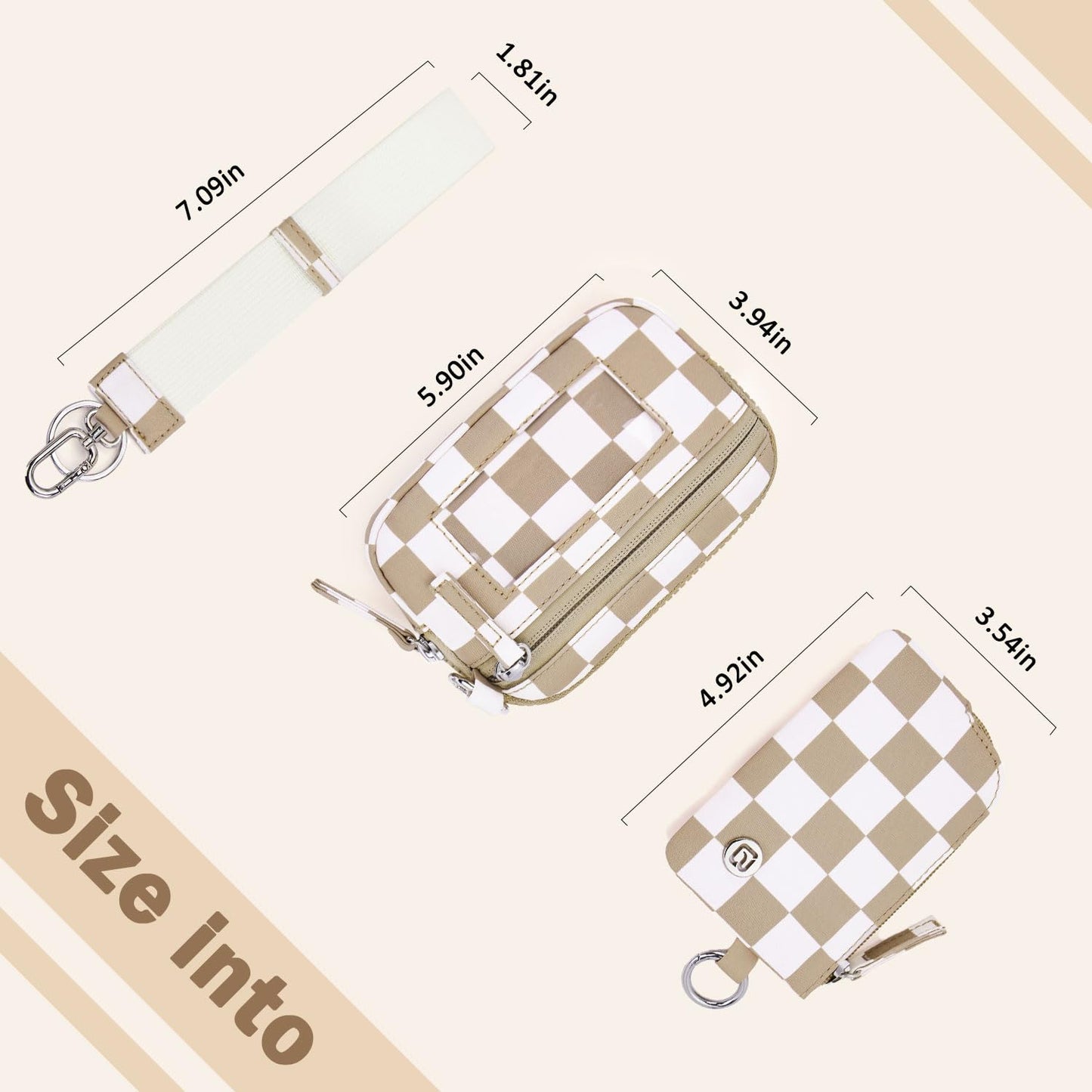 POIUGOYA Keychain Wristlet Wallet,Dual Pouch Wristlet Portable,Nylon RFID Coin Purse Small Wallet with key ring,ID Window