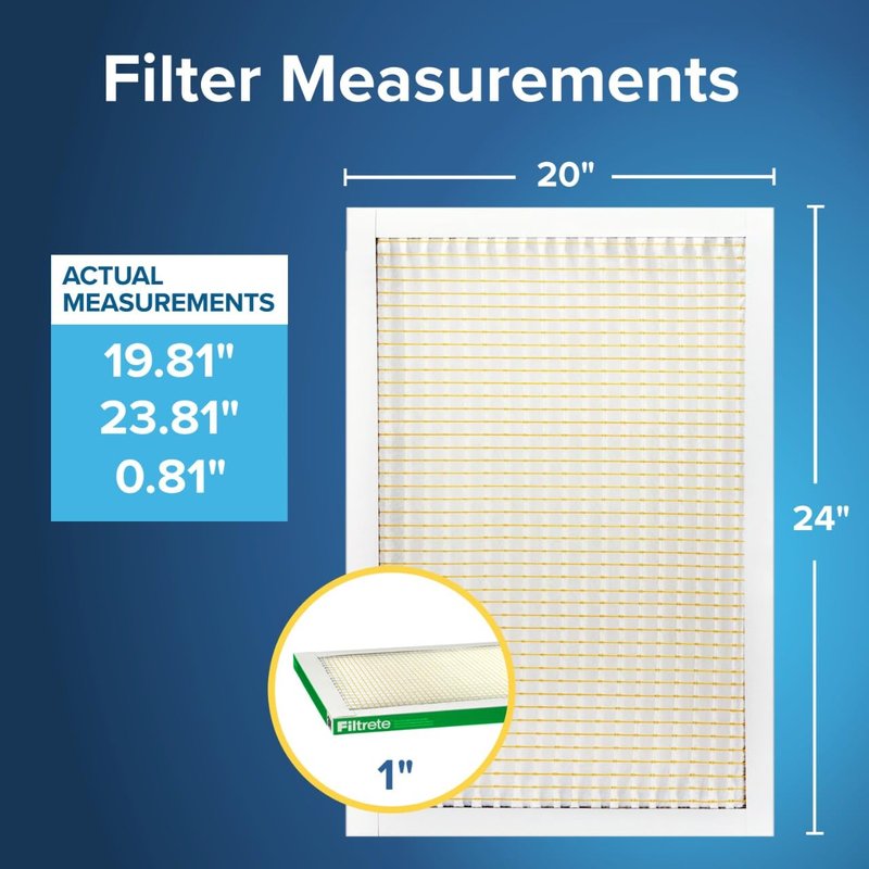 Filtrete 20x24x1 AC Furnace Air Filter, MPR 700, MERV 8, Tough on Pollen, Easy on Airflow, 3-Month Pleated 1-Inch Electrostatic Air Cleaning Filter, 4-Pack (Actual Size 19.81 x 23.81 x 0.81 in)