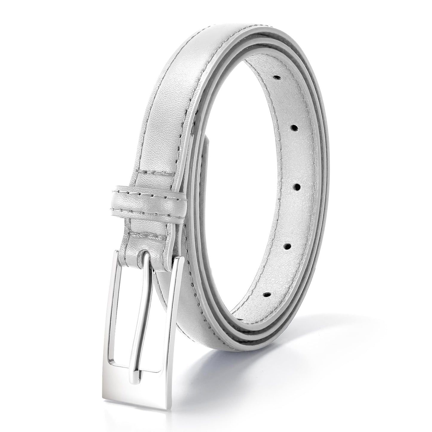 VONMELLI Thin Belts for Women Skinny Leather Sliver Belt Women for Dress Jeans Fashion Waist Belt with Sliver Buckle, S
