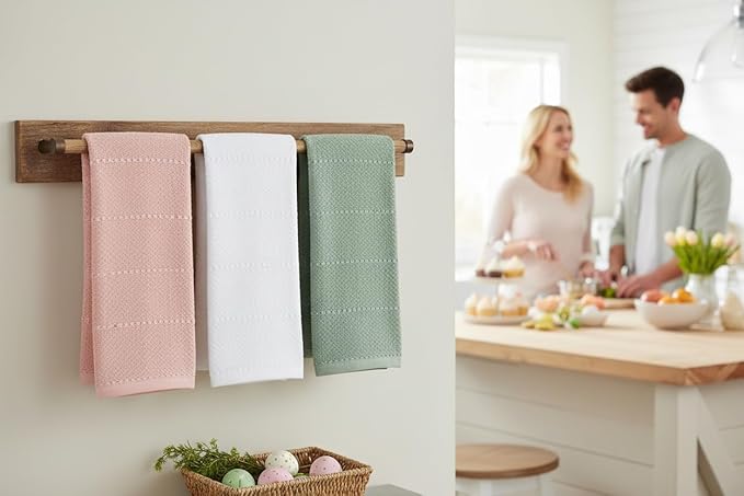 Sage White Light Pink Kitchen Hand Dish Towels: Oversized 28" x 18", 100%