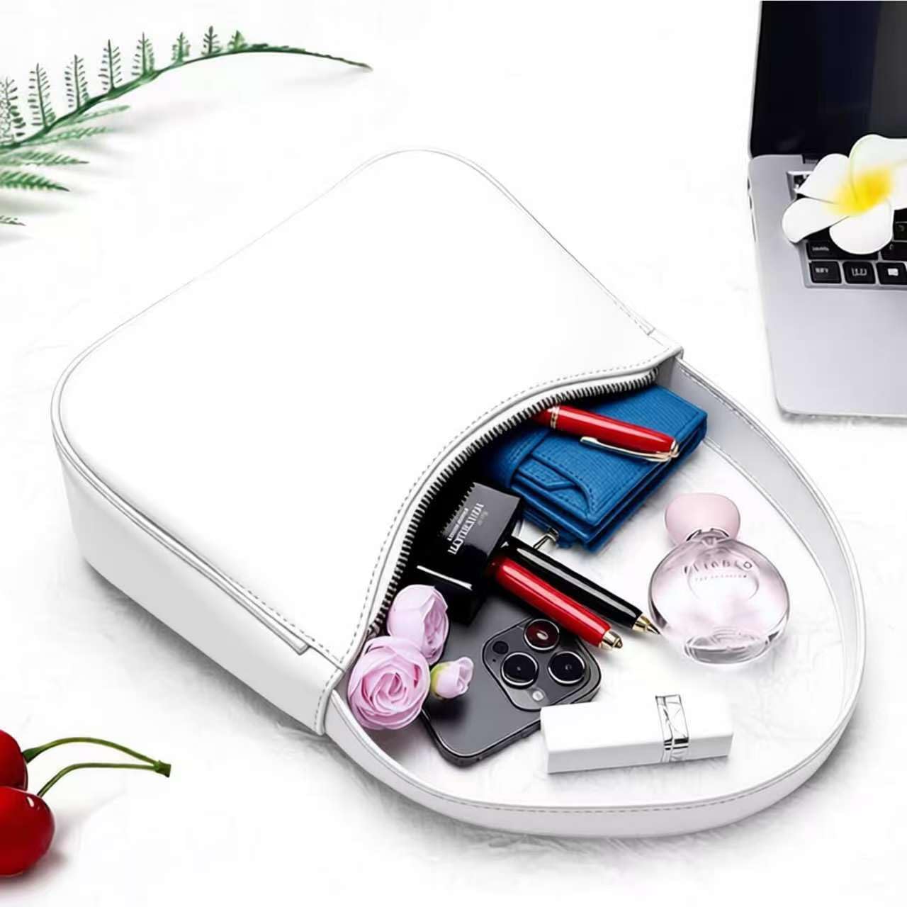 Shoulder Bags for Women Girls, Cute Tote Handbag Mini Clutch Purse with Zipper Closure, White