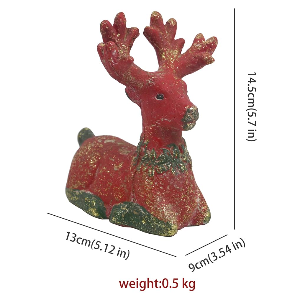 Quorvynne Christmas Reindeer Figurines,5.12 * 3.54 * 5.7inches Animal Reindeer Decor Deer Statues Sculpture Tabletop Ornaments for Cabinet Mantel Shelves Fireplace Home Décor Accents(Red)