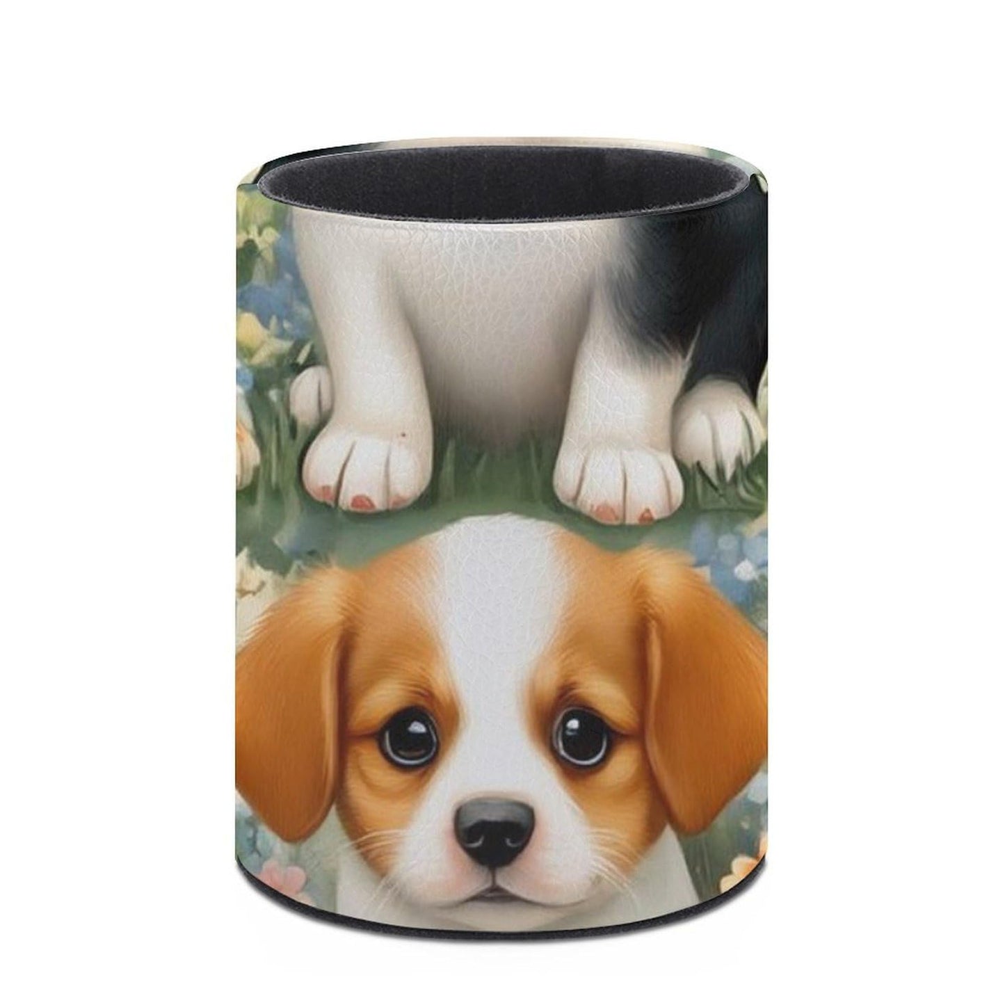 UTRSIFB Pen Holder Leather Pencil, Holder Cup Makeup Brush Storage Organizer, Waterproof Multifunctional Office Supplies Puppy