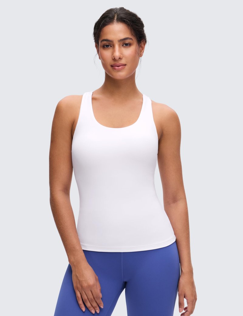 CRZ YOGA Butterluxe Workout Racerback Tank Tops for Women - Padded Athletic Spandex Yoga Shirts with Built in Bra White X-Small
