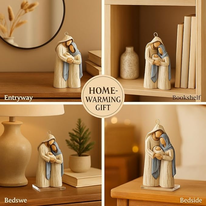Holy Family Nativity Hanging Ornament – Hand-Painted Resin Christmas Décor Religious Gift Keepsake for Tree or Wreath, Mary Joseph and Baby Jesus Figurine (Holy Family)