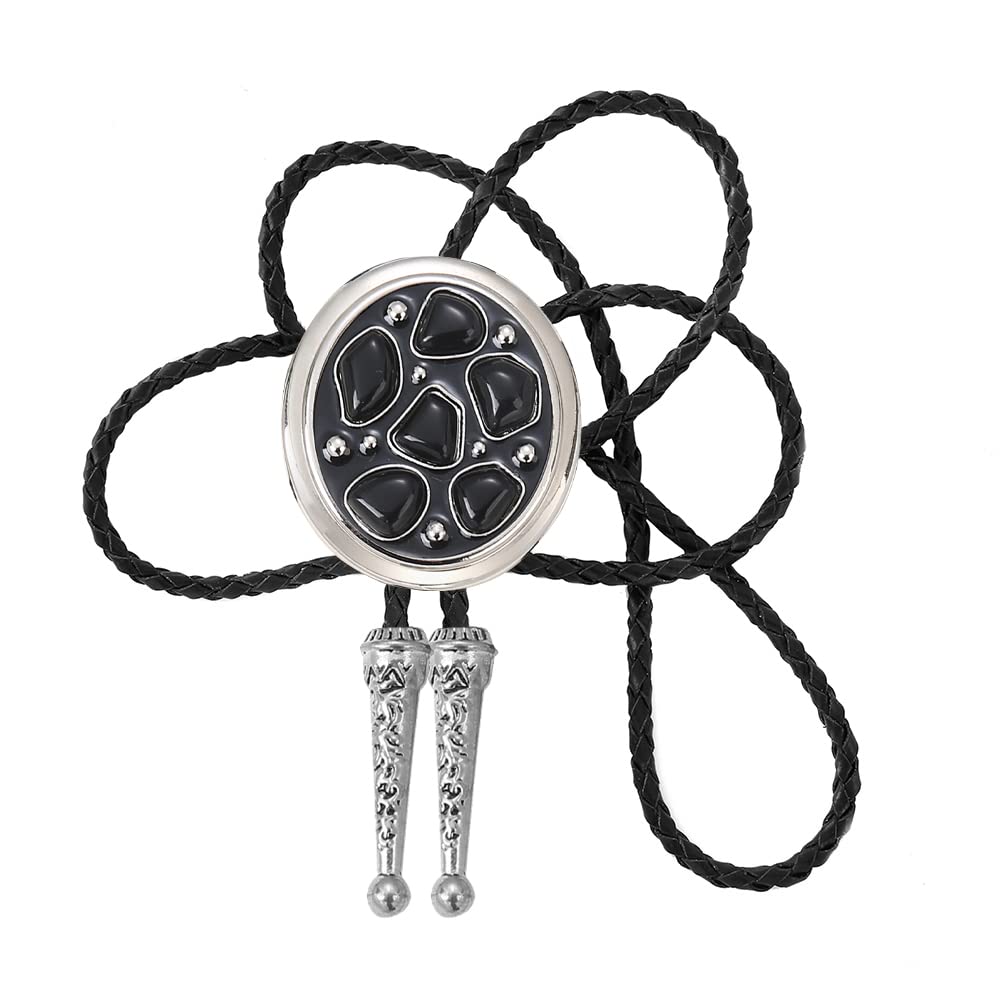 Btilasif Bolo Ties Western Cowboy with Black Agate Stone Leather Necktie Bola Tie for Men Women