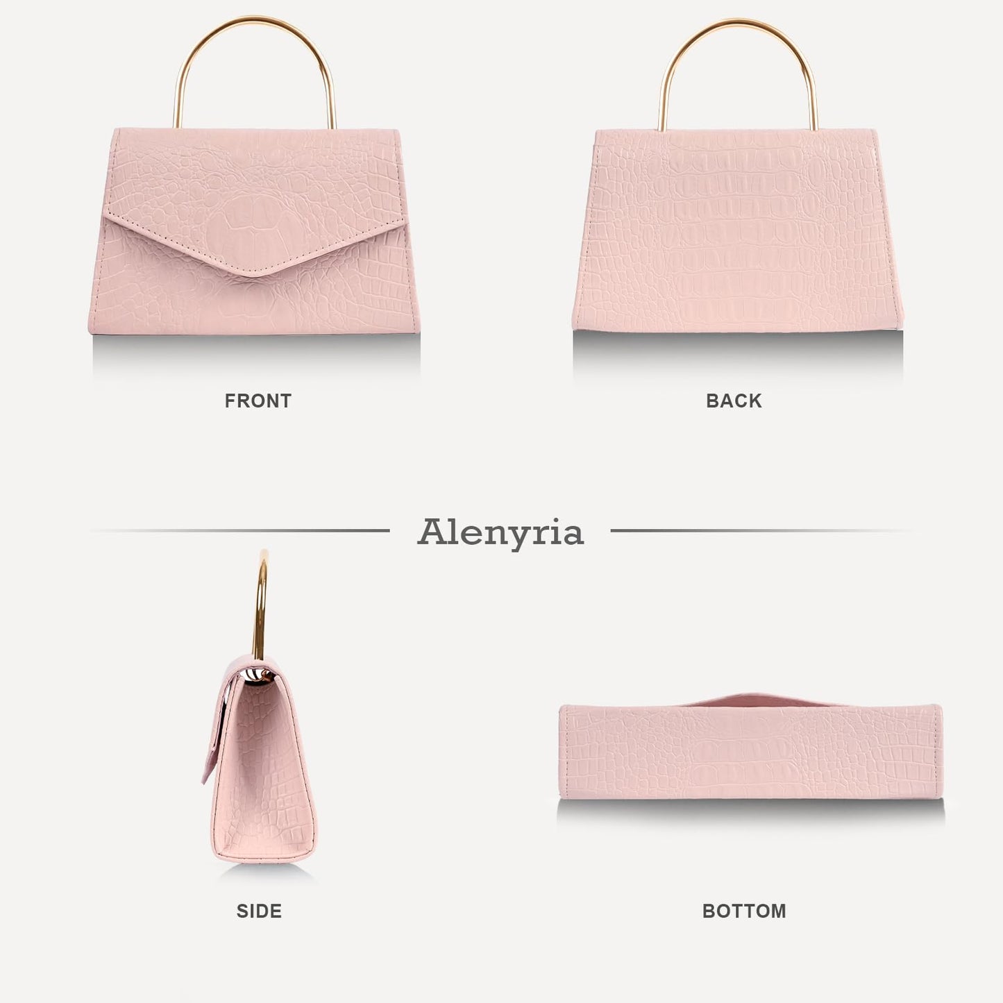 ALENYRIA Top Handle Evening Bag for Women Vegan Leather Envelope Clutch Purse Handbag Formal Wedding Prom Party (Faux Crocodile Skin Nude)