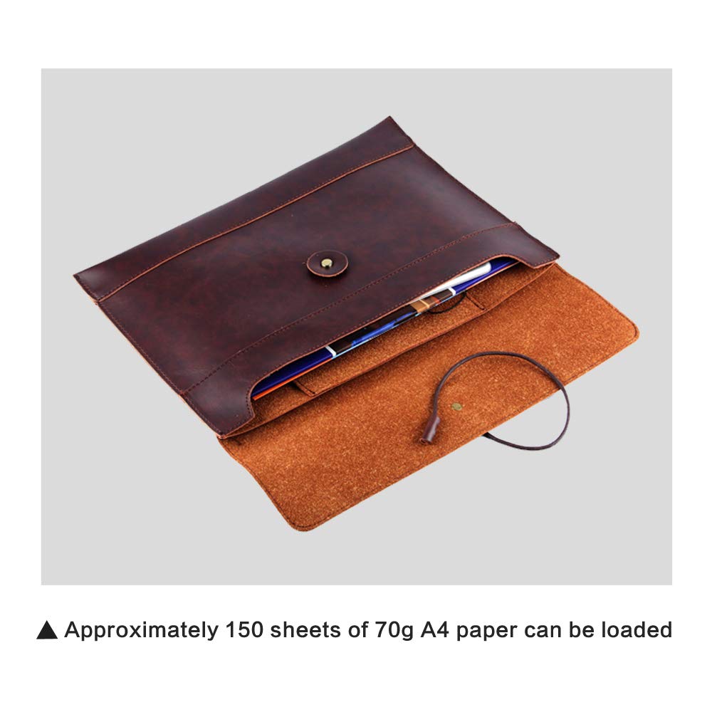 men woman pu leather multifunction office documents bags A4 paper file pouch envelope bag conference, Brown, 13.8"(L)x9.8"(H) x 0.2"(W)