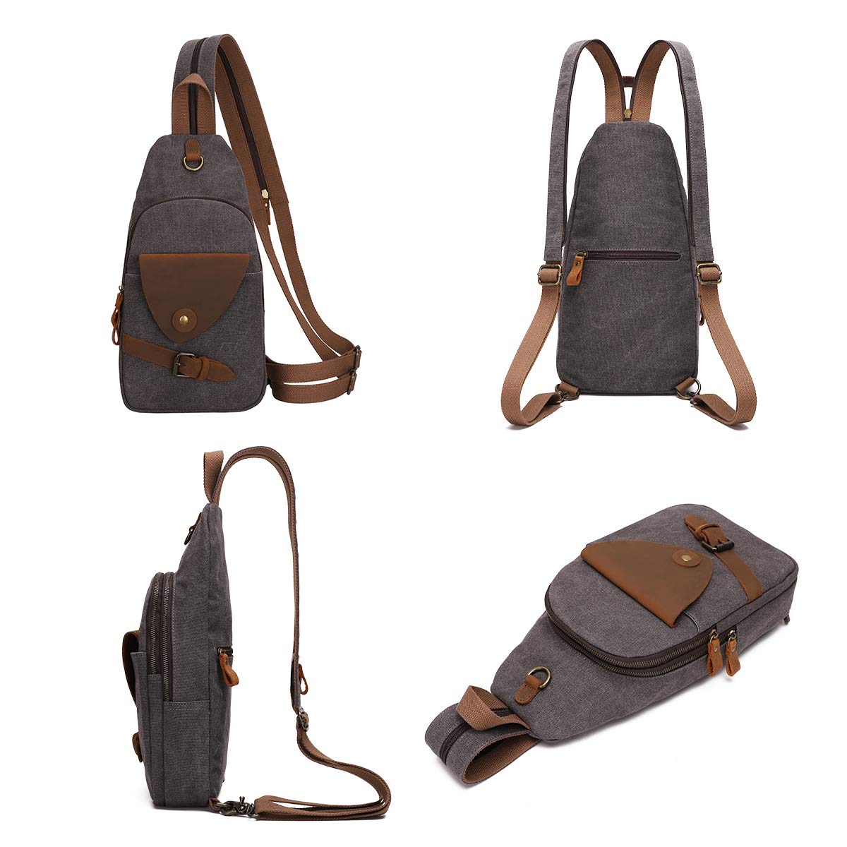 KL928 Canvas Sling Bag Crossbody Backpack Shoulder Casual Rucksack for Men Women,Dark Dray