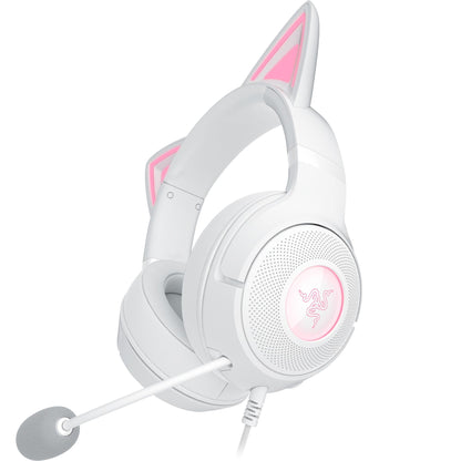 Razer Kraken Kitty V2 USB Wired Headset: Chroma RGB Kitty Ears - Stream Reactive Lighting - HyperClear Cardioid Mic - 40 mm Drivers - 7.1 Surround Sound - Comfortable Ear Cushions - White