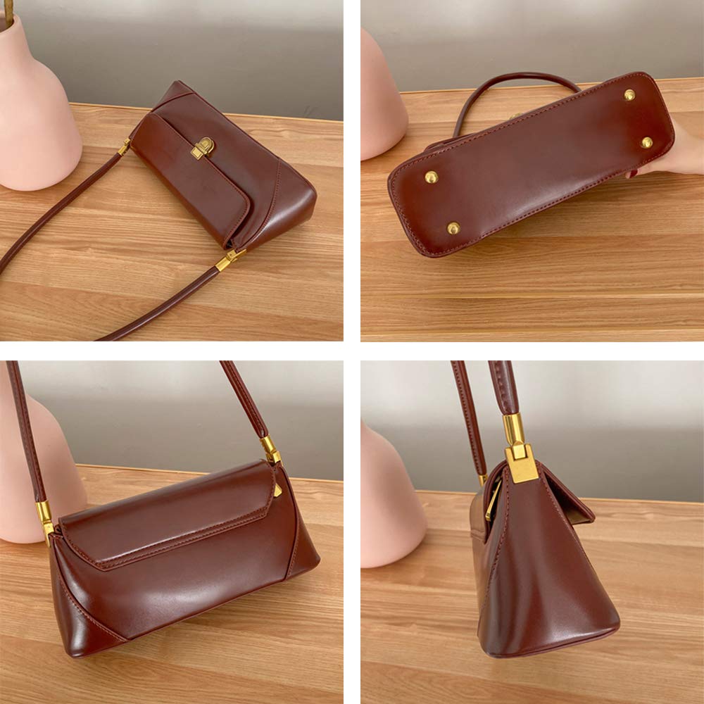 Small Clutch Shoulder Bag for Women Leather Mini Tote Handbag Purse with Buckle Closure (coffee)