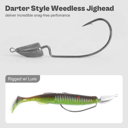 Weedless Darter Swimbait Jig Heads, Bullet Style Weighted EWG Offset Hooks for Texas Rig Fishing 1/8 3/16 1/4 3/8oz
