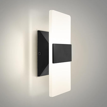 ASD 8 Inch LED Indoor Wall Sconce - Modern Interior 10W 120V 2700K-5000K Adjustable Dimmable Wall Mounted Light Fixtures, Acrylic Glass Wall Lights for Stairway, Hallway - ETL, Matte Black