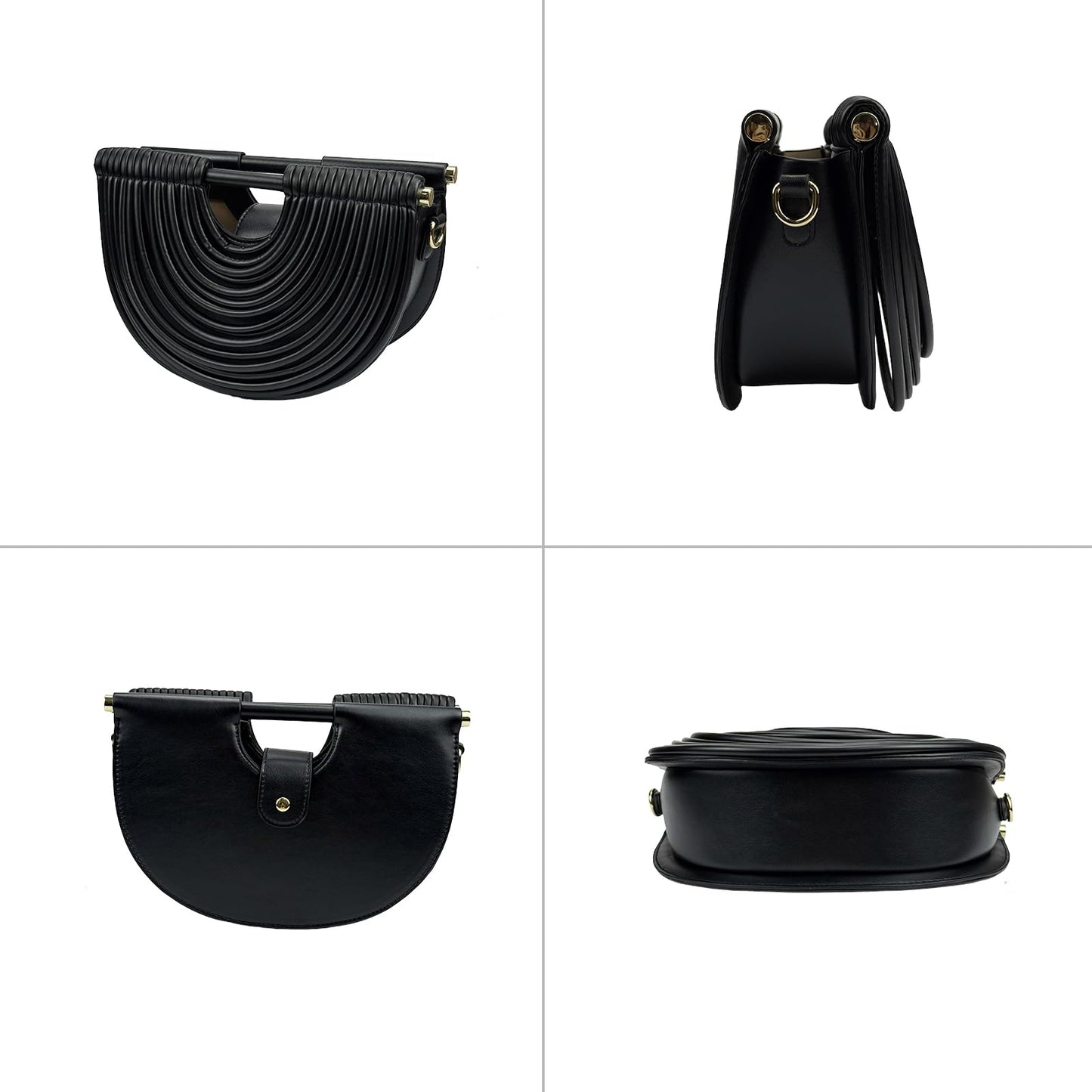 FUTTSPAI Elegant Half Round Chinc Woven PU Leather Lou Top Handle Bag for Women Formal Evening Clutch Purses,Black